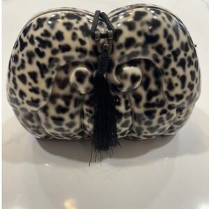 Timmy Woods Handbag Gothic Leopard Print Wood Clutch White Black Signed NEW NWT